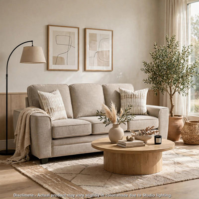 Zoya Sofa w 2 Pillows, Track Arms, Foam Fill Taupe Chenille 83 Inch
