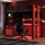 Lit mezzanine simple en bois massif avec bureau, armoire, meuble de rangement, éclairage DEL contrôlé par application et ports USB, noir et rouge-531253751-531253754