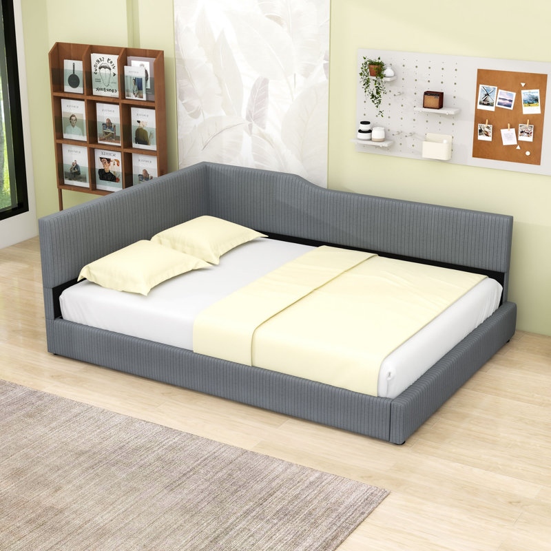L-Shaped Full Upholstered Daybed with Center Legs, Gray