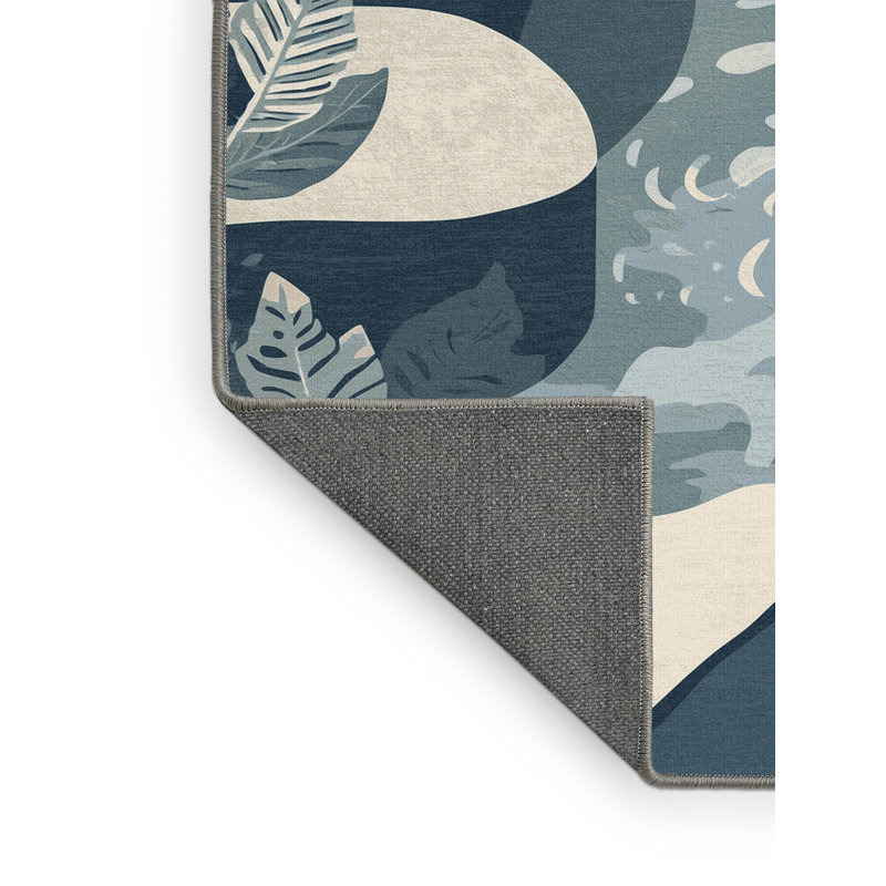 Tapis moelleux à motif floral tropical moelleux en gris - reliure grise, Carré 5 pi