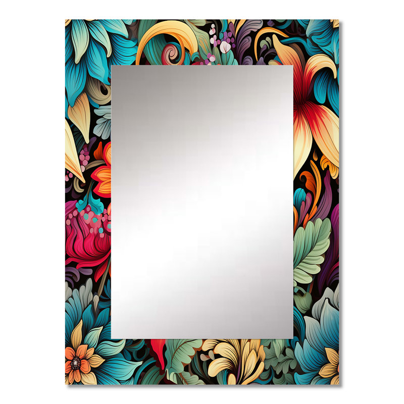 Veras Tropical Tapestries Boho Pattern - Floral Large Wall Mirror, Cottage Decorative Mirror, Printed Metal Art, 32" x 24"