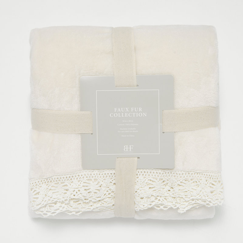 Hand Woven Throw Blanket, 60"L x 29"W, Ivory