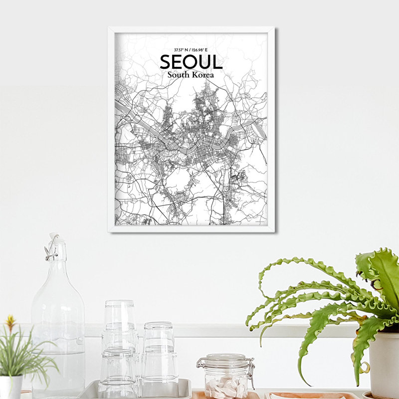 Seoul City Map In Tones - No Frame Print, 20cm H x 16cm W x 0.05cm D