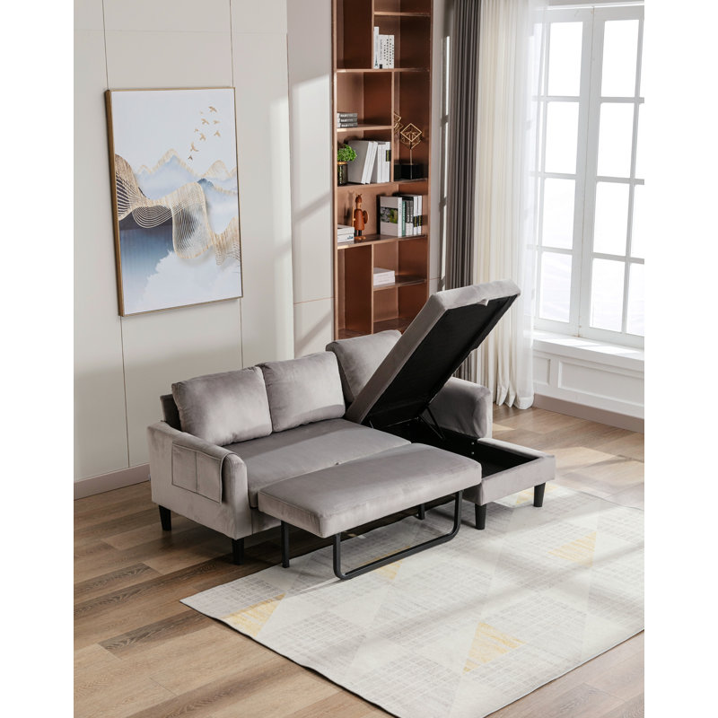 Canapé-lit en L 72,3 po avec méridienne avec rangement Kamani, Polyester gris