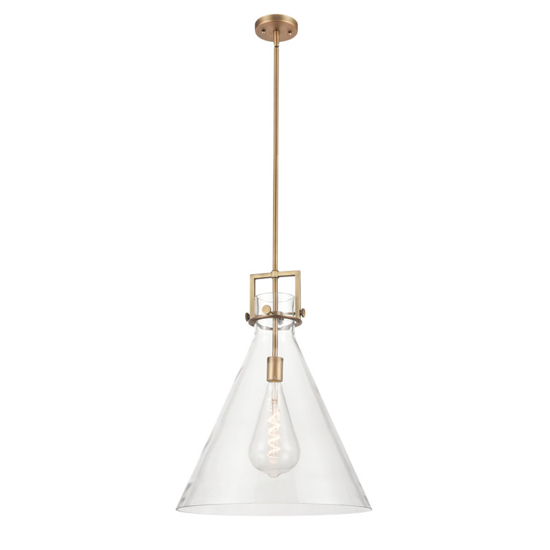 Luminaire suspendu conique à 1 lumière Bogle, Laiton brossé, Ampoule non incluse, H 55,75 po x l 18 po x P 18 po