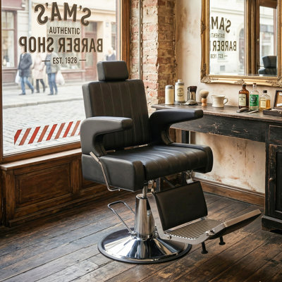 Heavy-Duty Professional Reclining Barber Chair With Hydraulic Pump