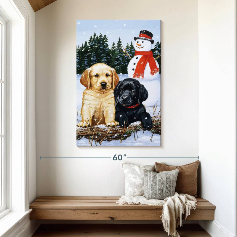 Chiots Brampt Lab avec bonhomme de neige, H 48 po x l 32 po