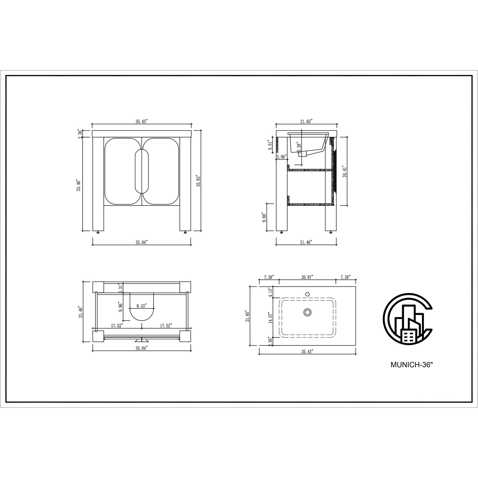 36" Oak Single Bathroom Vanity, Natural, White