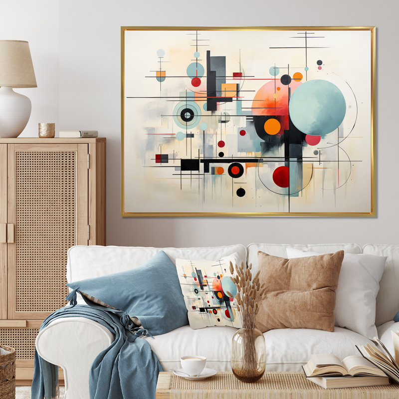 " Colourful Suprematism Geometric Metamorphosis ", 34" H x 44" W x 1.5" D, Gold Floater Framed