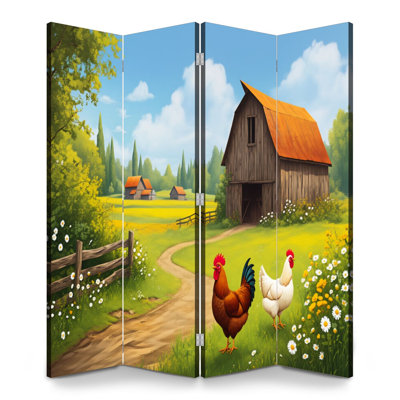 Paravent rustique 6 panneaux paravent ferme rustique Chickens Barn campagne ensoleillée toile écran séparateur de cloison de protection autoportante cloison d'intimité