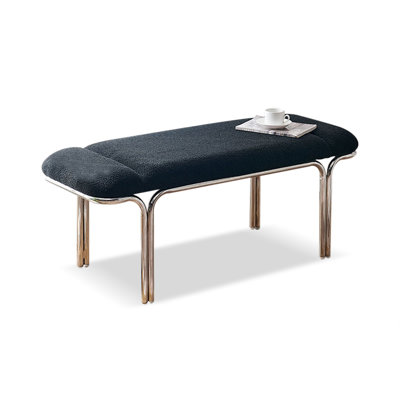 Black Velvet Upholstered Silver Stainless Steel Bench