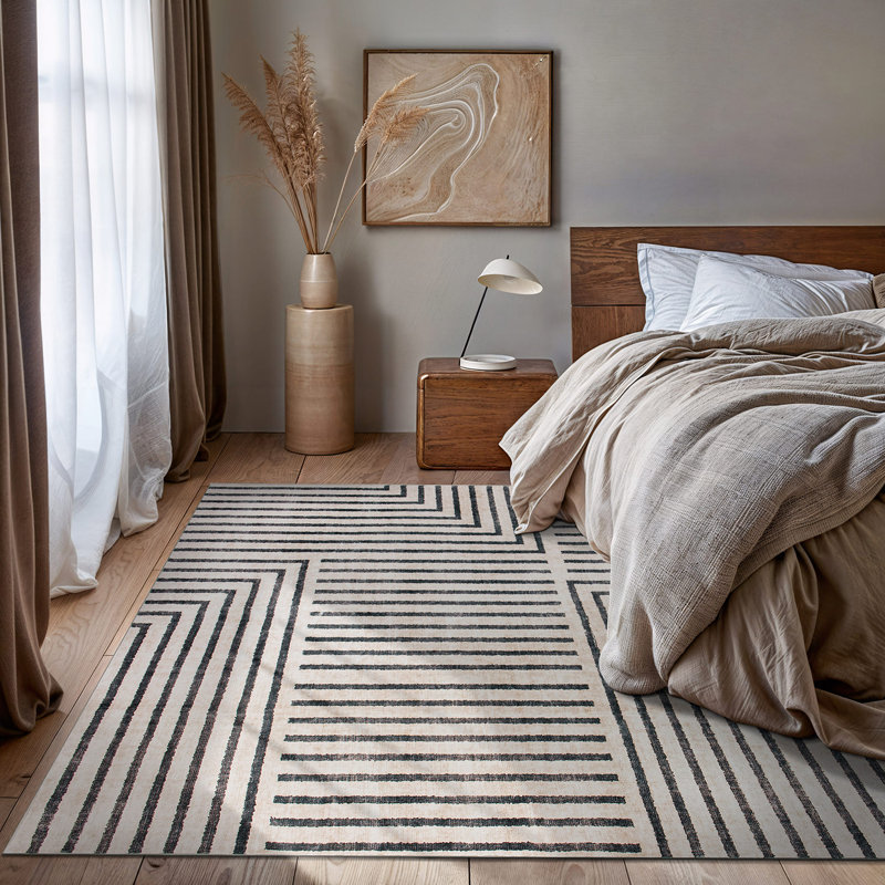 Tapis lavable antidérapant à rayures bohémiennes délavées, Rectangle 5 pi x 7 pi