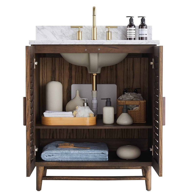 Lowell 30" Freestanding Standard Single Bathroom Vanity with Top, Carrara Marble