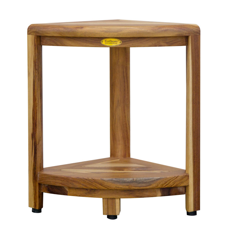 EcoDecors, 17", Teak Corner Shower Shelf, Teak shower Stool, Small Bathroom Bench, Teak Corner Shelf Storage, in EarthyTeak™