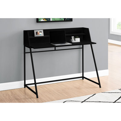 Computer Desk, Home Office, Laptop, Storage Shelves, 48"L, Work, Black Laminate, Black Metal, Contemporary, Modern