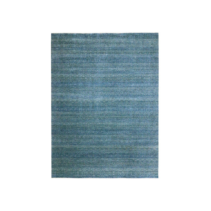 Tapis en laine noué à la main à motif géométrique de 9 pi x 12 pi 1 po bleu Yale 08318B3553A14285A48253DAF2B4F571