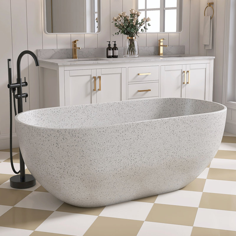 Baignoire de trempage à surface solide 63 po x 30,71 po, Blanc cassé