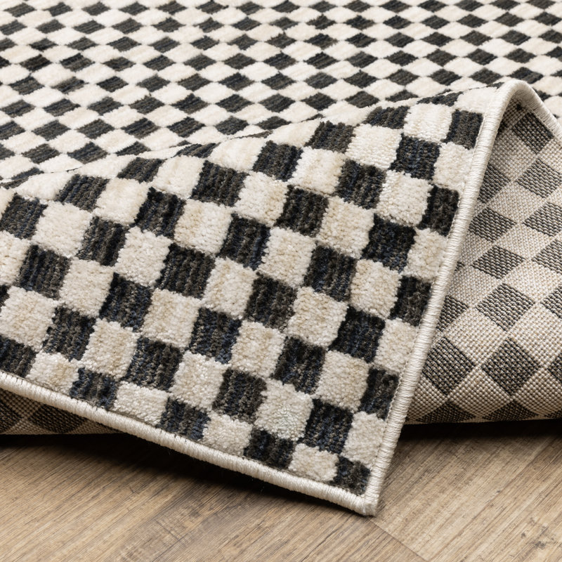Tapis noir / ivoire Harlow, Rectangle 3 pi 3 po x 5 pi