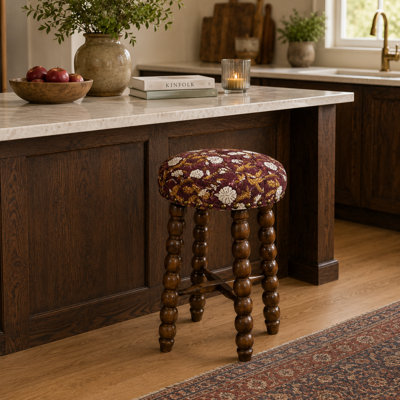 Spindle Upholstered Bar Stool with Solid Acacia Wood Frame