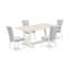 Ensemble de salle à manger moderne de 5 pièces comprenant une table rectangulaire en bois avec pieds en V et 4 chaises de salle à manger Parson en lin bleu, 91 x 152 cm, multicolore-1490246314-1490246294