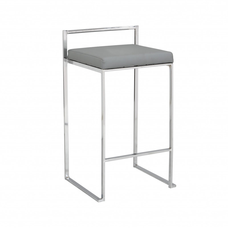 Chaise de bar 35 po en similicuir et acier à dossier bas avec repose-pieds, Gris, Très grand siège d'une hauteur de 34,75 po