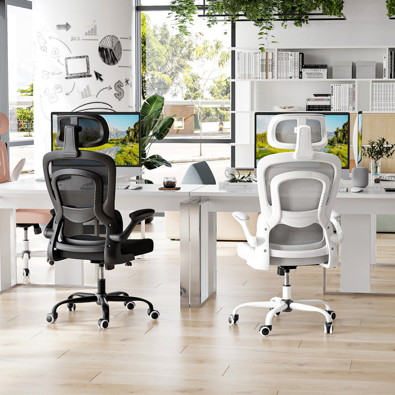 Chaise de bureau ergonomique en mélange de polyester et de polyester, gris