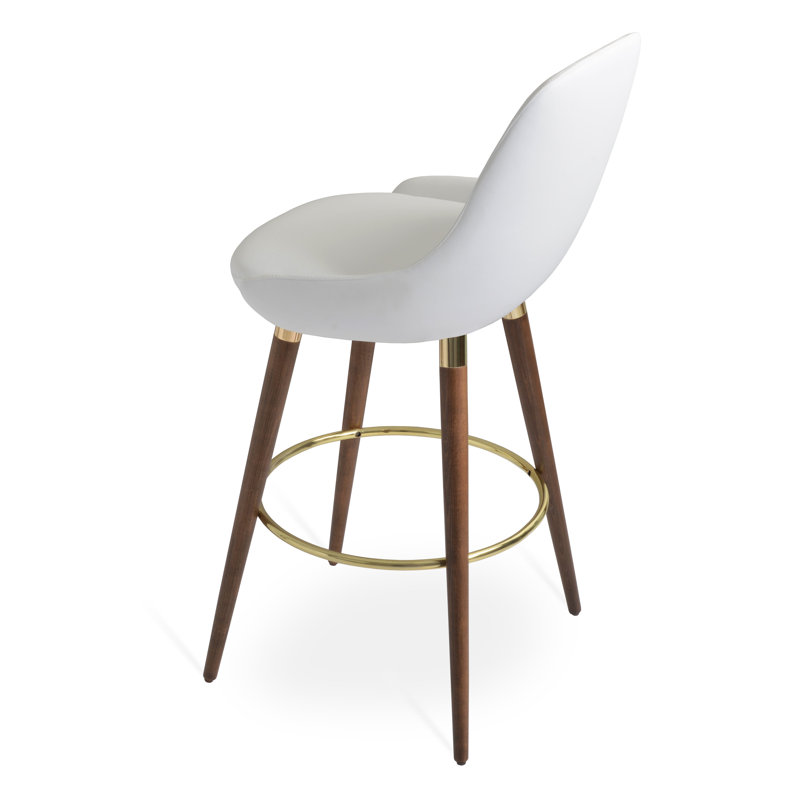 Tabouret de bar et de comptoir Gazel, Tabouret de comptoir (assise de 24 po de hauteur), Blanc, Noyer / doré