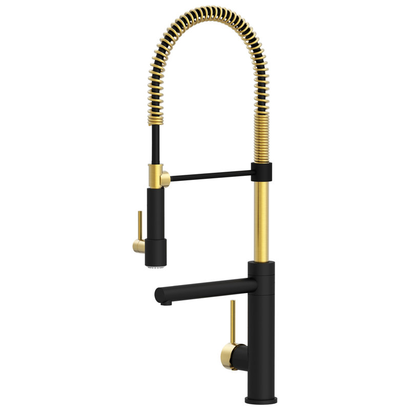 Pull Down Single Handle Kitchen Faucet, Matte Black/Gold