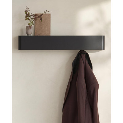 24 Inch Stainless Steel Wall Mounted Coat Rack, Minimalist Entryway Hook Rack with Top Shelf