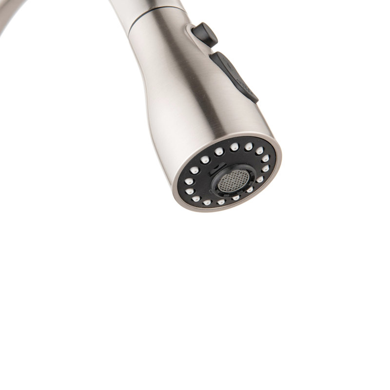 Robinet d'évier de cuisine à poignée simple avec une finition en nickel brossé, Scratch, bec pivotant à arc élevé pour le remplissage et le brossage, buses faciles à nettoyer, laiton de classe, cuisines de restaurant idéales, 8,03 po