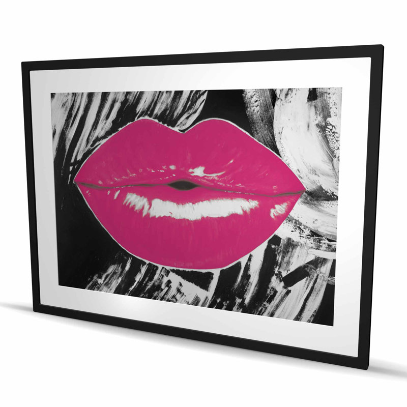 Pink Glossy Lips - Framed Matted Print for Home Decor