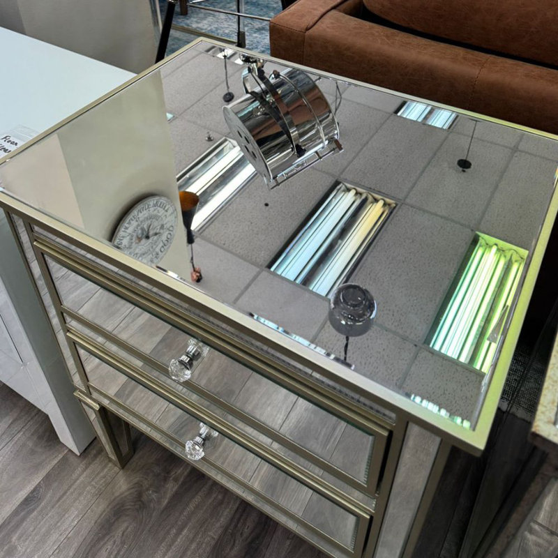 24" W Mirrored Nightstand with 2 Drawers – Modern Glam Bedside Table for Bedroom Storage
