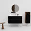 Meuble-lavabo noir et noyer doux 36 po avec lavabo en céramique intégré, trop-plein, conception flottante, tiroirs rayés élégants, glissières silencieuses, 20% plus d'espace de rangement en noyer, mélange de couleurs, poignée fermée