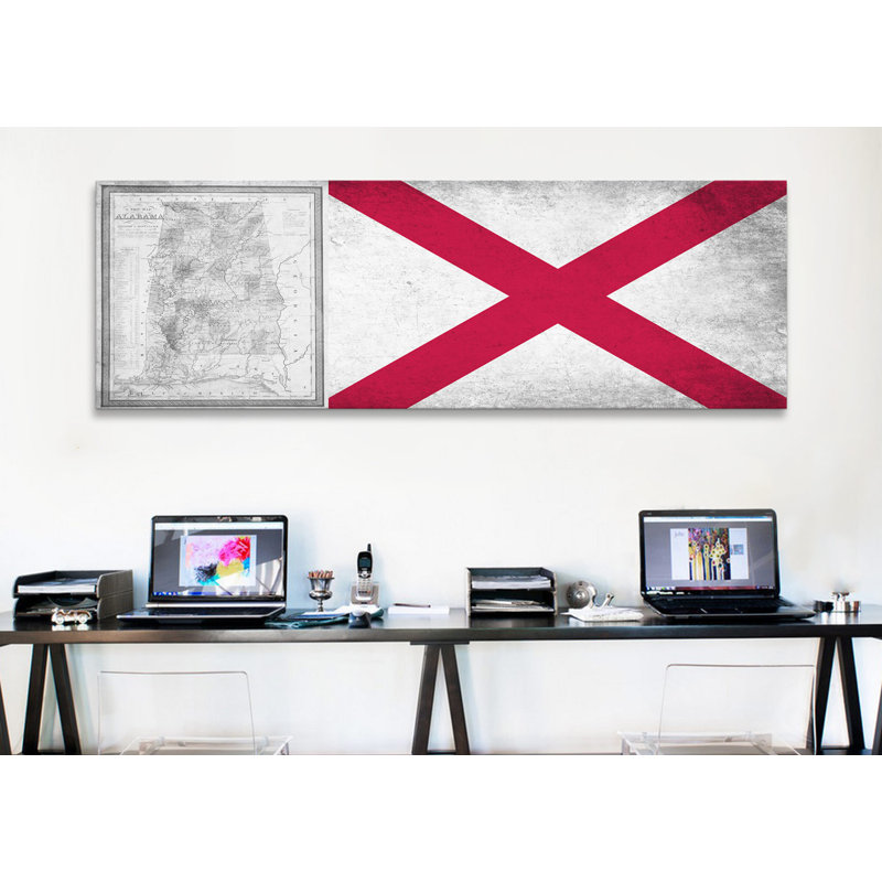 Drapeau alabama, impression panoramique grunge, impression sur toile, H 12 po x l 36 po x P 0,75 po