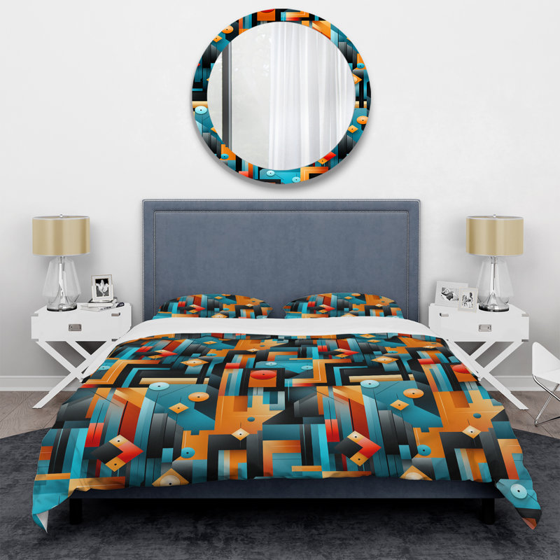 Ensemble de housse de couette en microfibre orange et turquoise, Housse de couette simple + 1 taie décorative stan