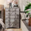 Commode 6 tiroirs, commode haute en bois pour chambre à coucher, salon, gris-920774523