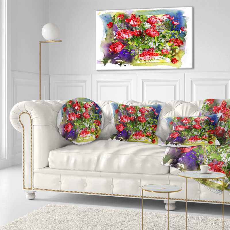 Coussin lombaire en aquarelle de roses florales