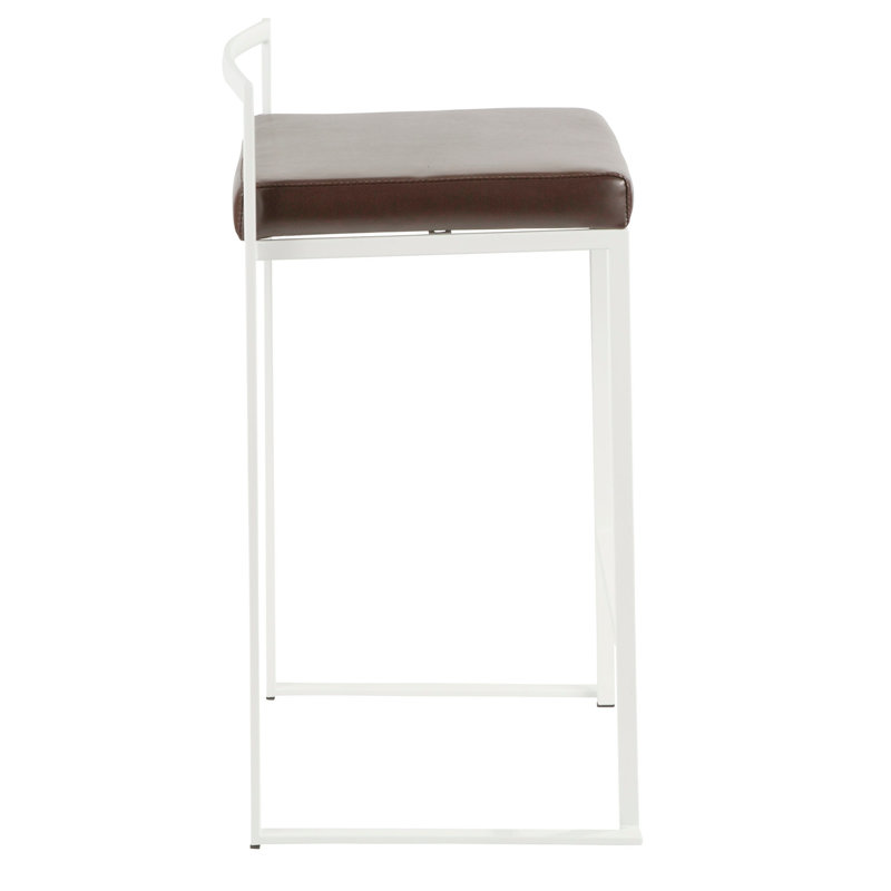 Tabouret de comptoir empilable contemporain Fuji en blanc avec coussin en similicuir brun par Lumisource - 2, Brun