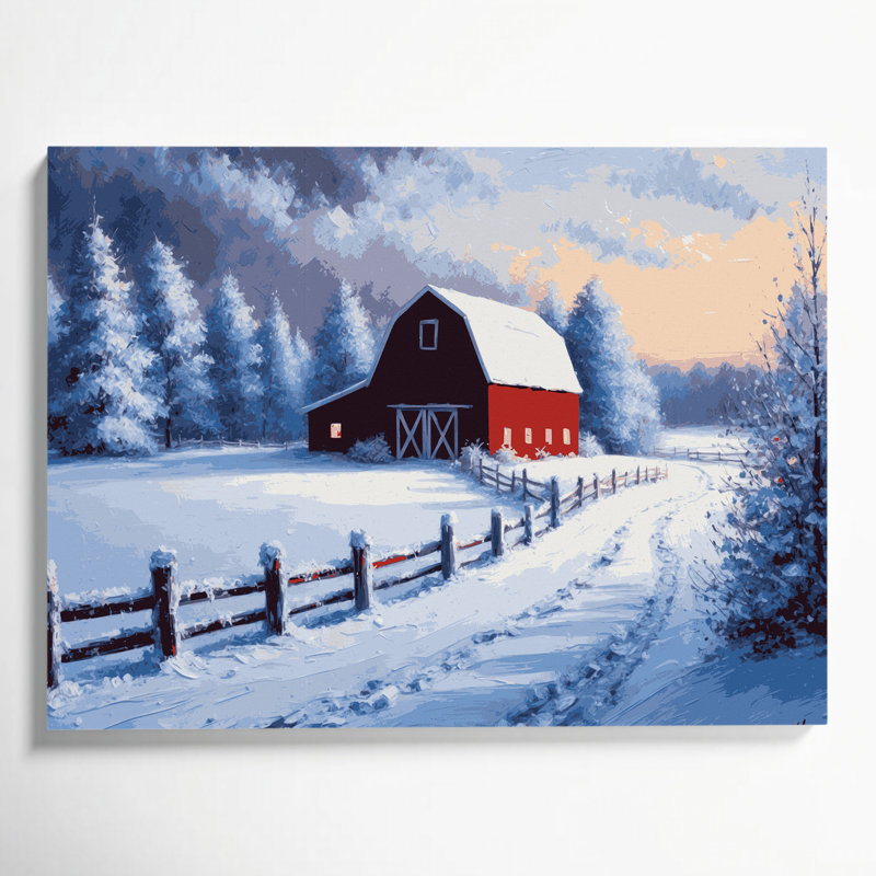 «Farm Winter Snow Scenes», art mural sur toile bleue, 20" H x 30" W