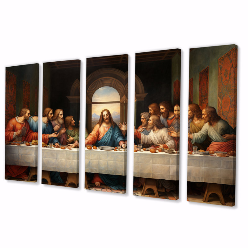 Chef-d'œuvre, le dernier repas d'aujourd'hui - Décoration murale spirituelle - 5 panneaux égaux