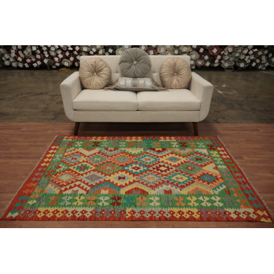 Artful Symmetry Colorful Patterns Kilim Oriental Rug 4x6
