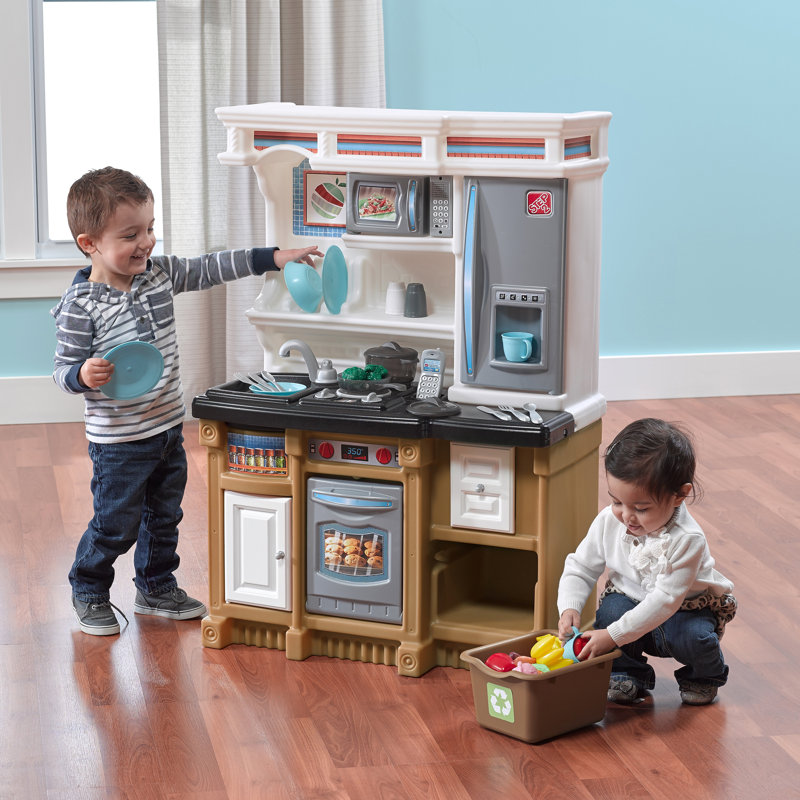 Interactive Tan and White Kids Kitchen Playset with Accessories