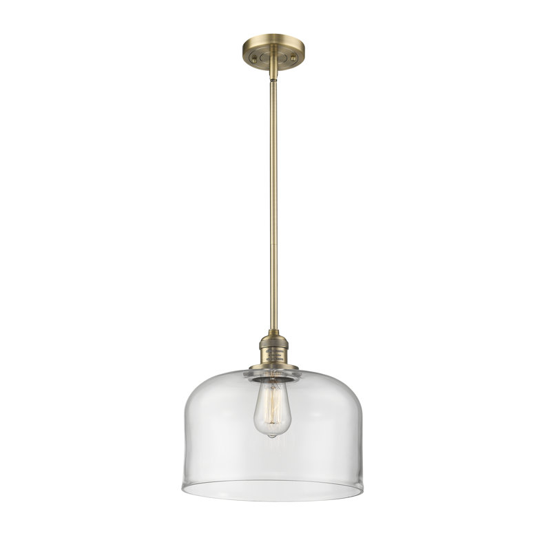 Luminaire suspendu en forme de dôme à 1 lumière Celaya, Transparent, Laiton brossé, H 10 po x l 8 po x P 8 po