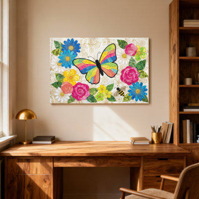 Animals Colorful Butterfly And Flowers Pattern Print