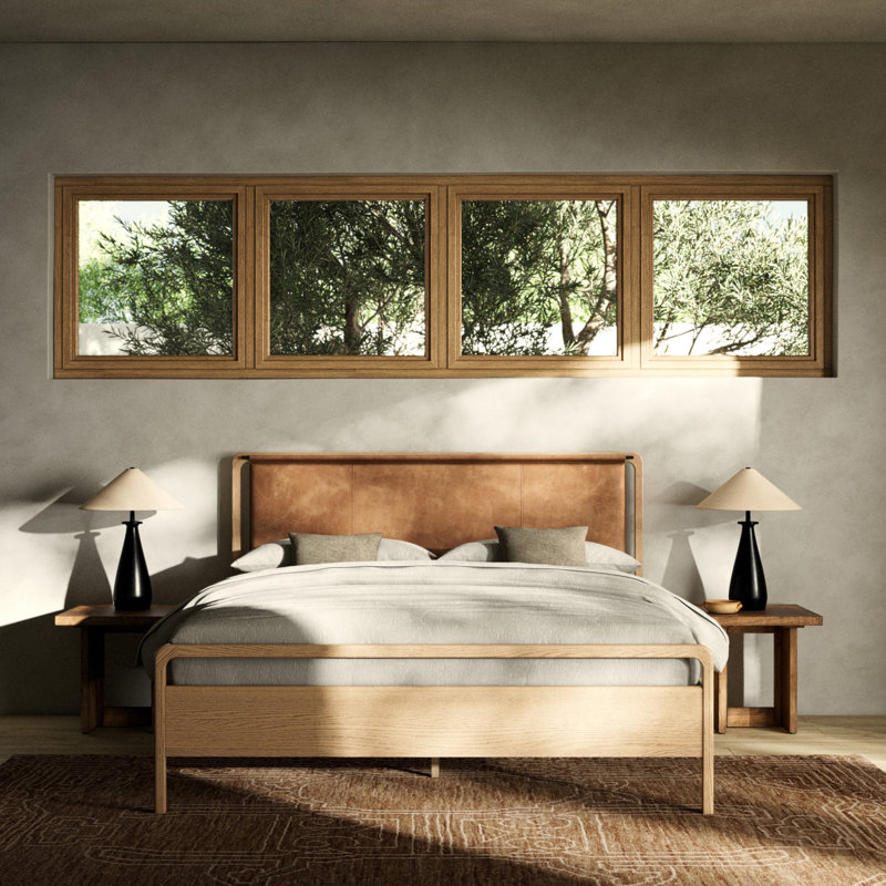 Karsten Upholstered Platform Bed, King, Chaps Sand/Yucca Oak Veneer