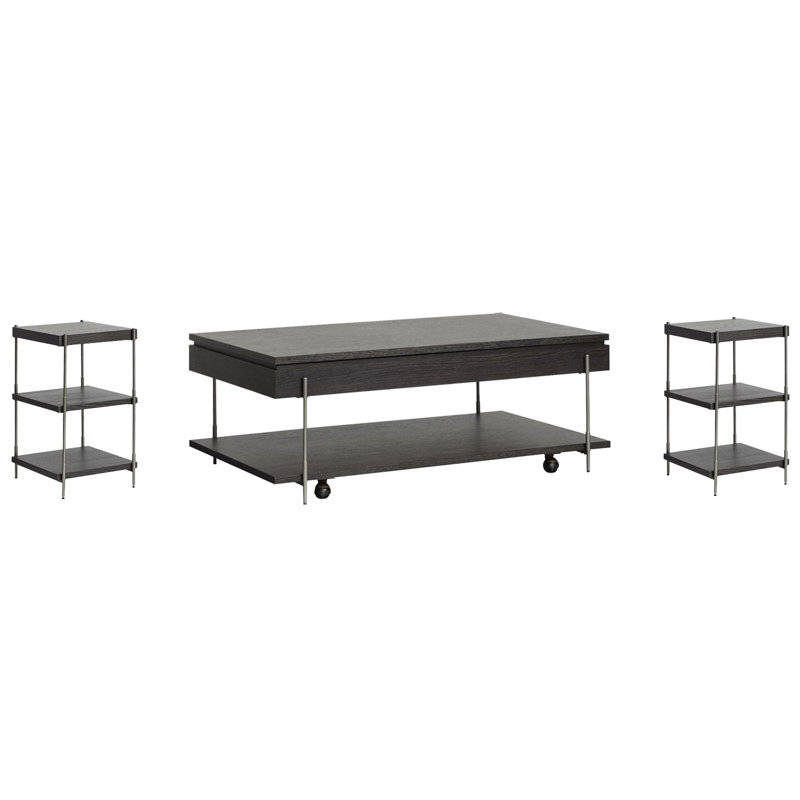 Table basse avec rangement Suwalski, 3 pièces: table basse, 2 tables de bout