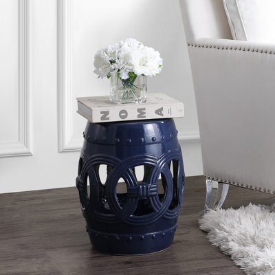 Tabouret de jardin en forme d'anneaux de verrouillage en céramique marine à découpes de 16 po Lucky Coins, table d'appoint, siège et support pour plantes