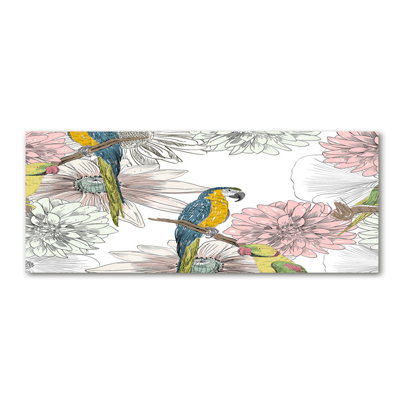 Parrots And Flowers - No Frame Print on Canvas