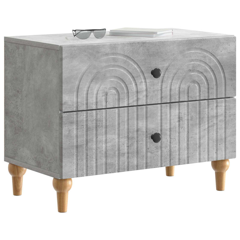 62cm W Manufactured Wood Bedside Table, Concrete Grey