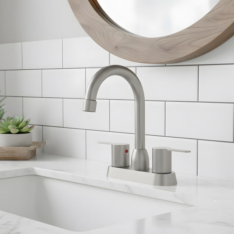 Robinet de lavabo de salle de bain pour 3 trous avec 2 poignées, Nickel brossé